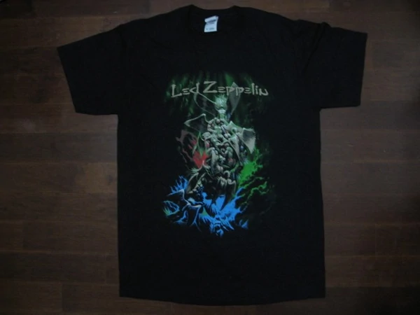 Led Zeppelin -Tower Of Angels Art Within Blue & Green Smoke Under Logo/ T-shirt.